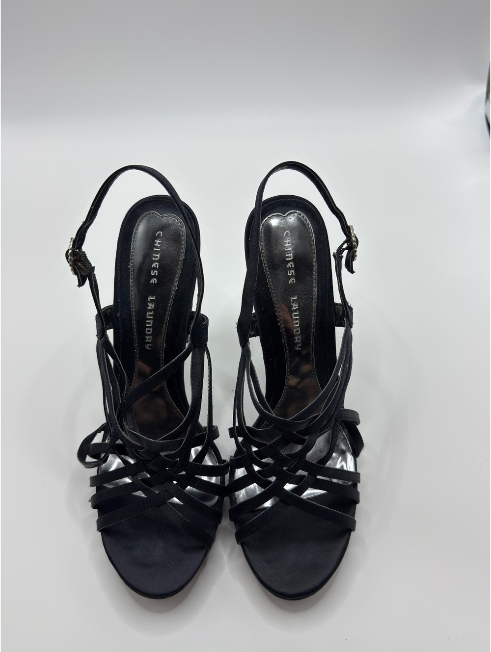 Chinese Laundry Women's Strappy Black Fabric Slingback Heels